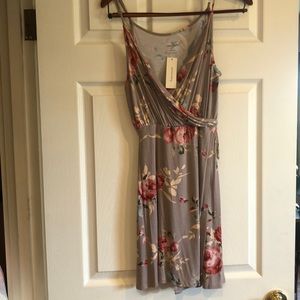 Grey floral wrap dress